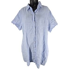 Tahari 100% Linen Shirt Dress Womens XL Light Blue Lagenlook Classic Old Money